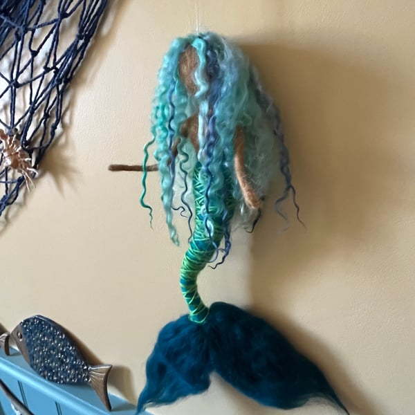 Whimsical felted mermaid decoration