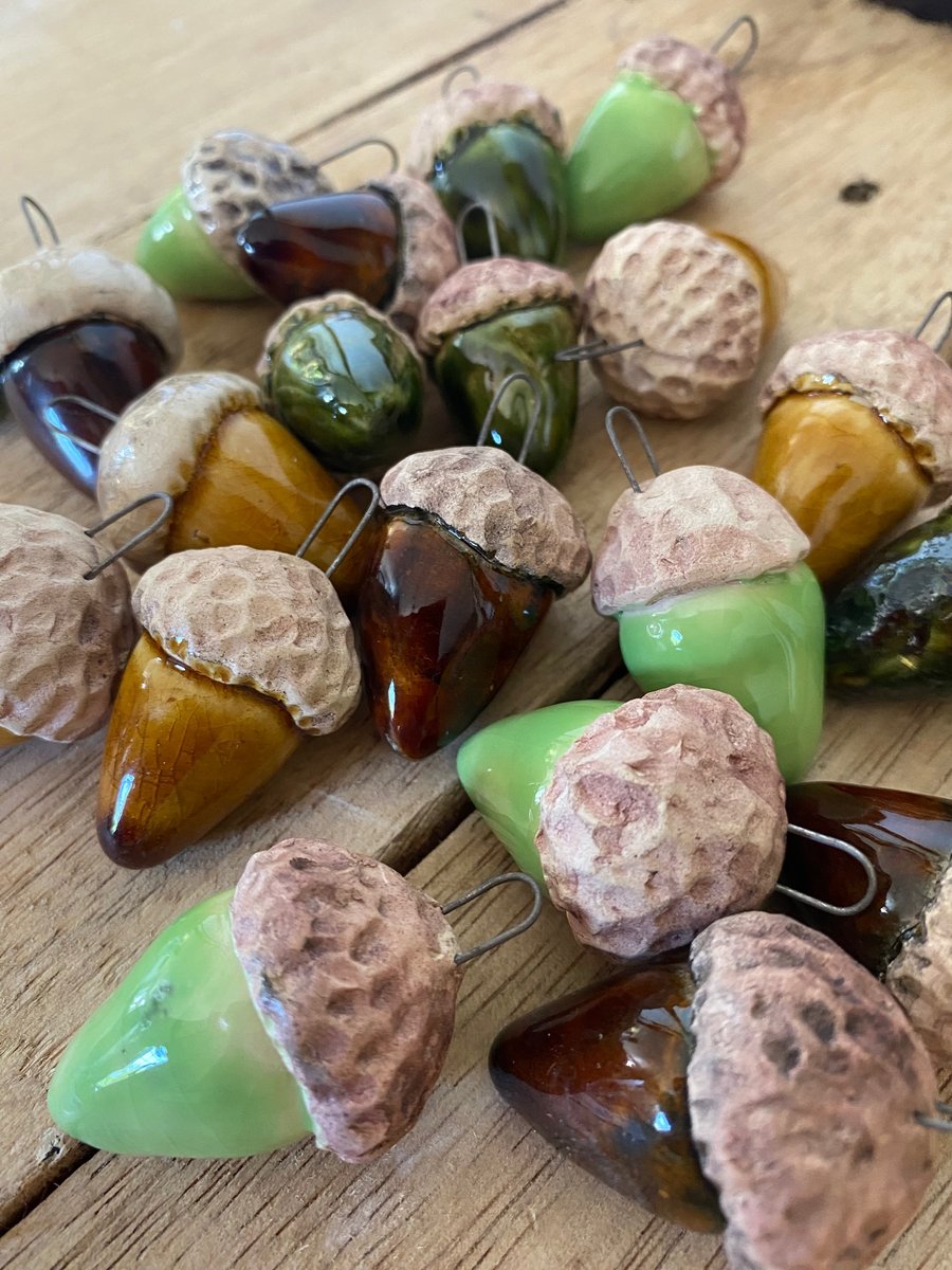 ceramic hanging acorns - handmade decorative ornaments