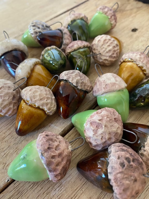 ceramic hanging acorns - handmade decorative ornaments