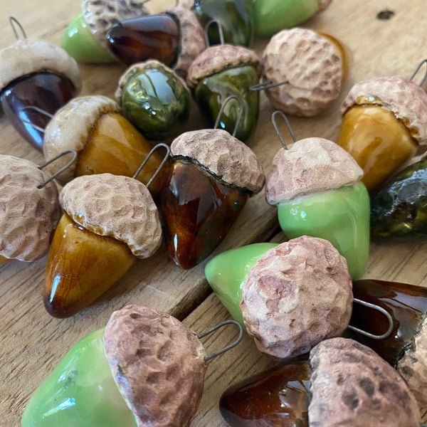 ceramic hanging acorns - handmade decorative ornaments
