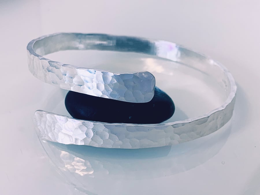 Recycled Sterling Silver Textured Wrap Bangle