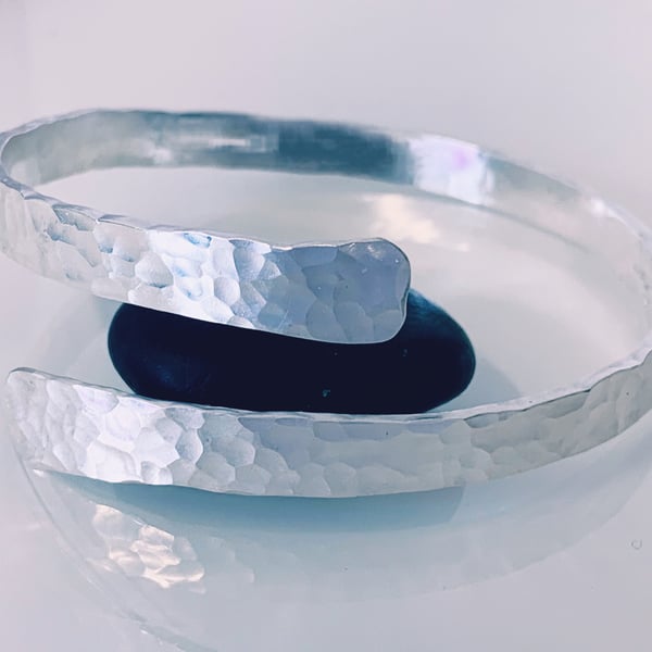 Recycled Sterling Silver Textured Wrap Bangle