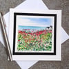 Blank Card. Handpainted Landscape Painting of Wildflowers.