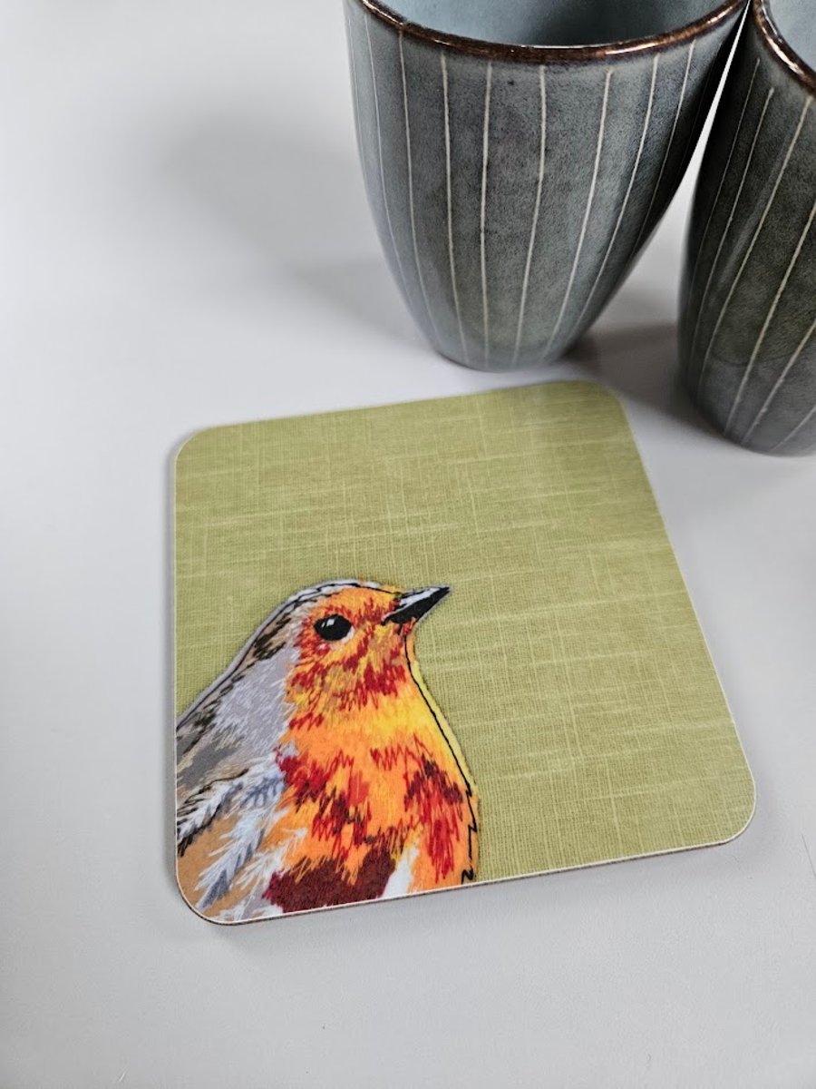 'Peeking' Robin coaster, garden bird mat