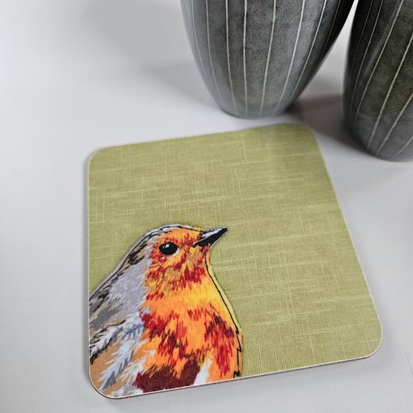'Peeking' Robin coaster, garden bird mat