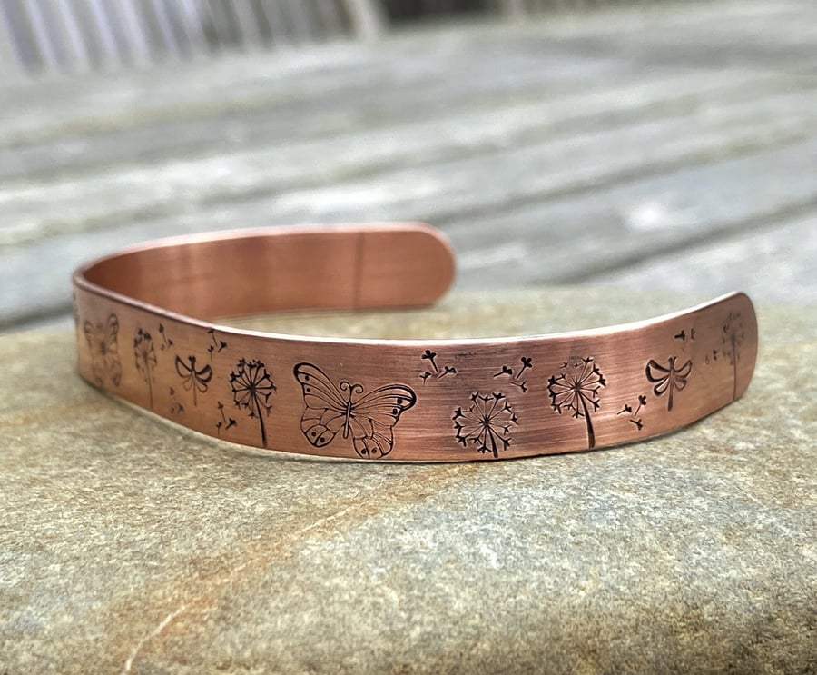 Copper Meadow Scene Cuff Bracelet