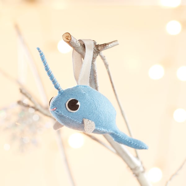 Blue sparkly Narwhal hanging ornament
