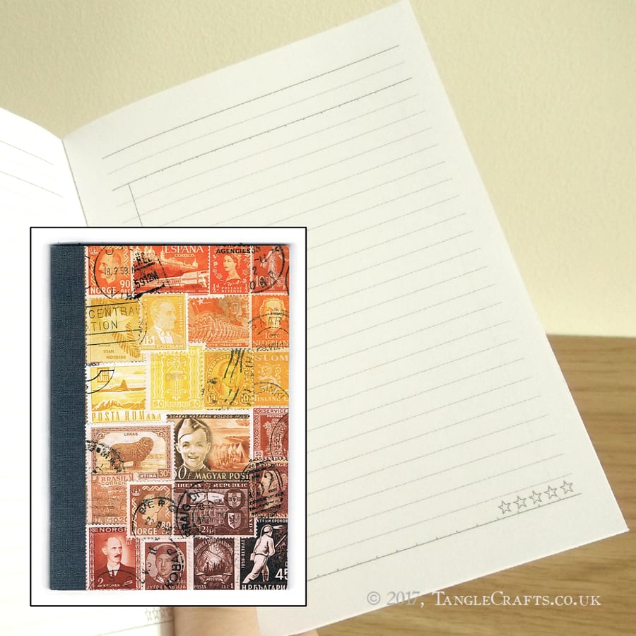 Sunset Travel Notebook - Orange Brown Pocket Travel Journal, Postage Stamp Print