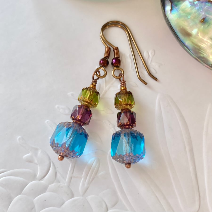 Antique bronze Czech glass earrings 