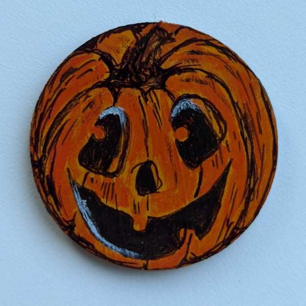 Mr Jack O Lantern handpainted freehand drawn brooch