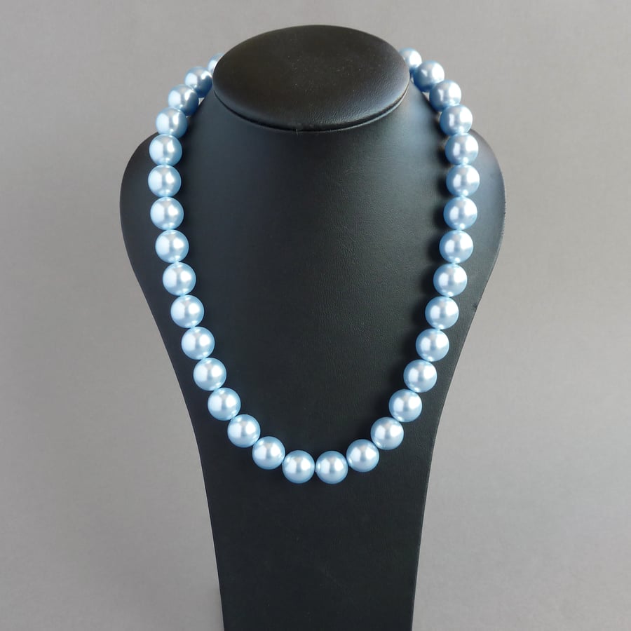 Chunky Light Blue Pearl Necklace - Pale Blue Wedding Jewellery - Baby Blue Gifts