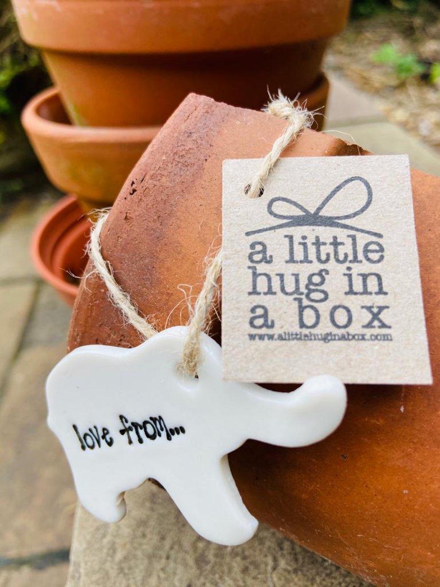 A little hug in a box porcelain "love from" elephant gift