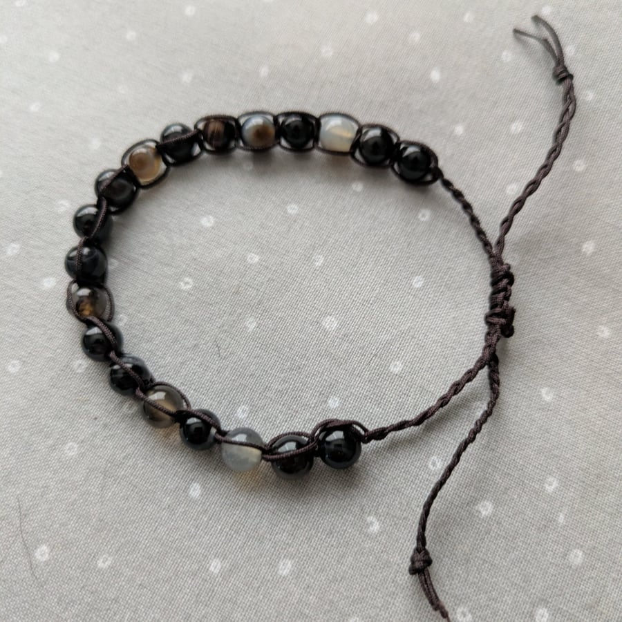 Black banded agate adjustable bracelet for grounding and calming