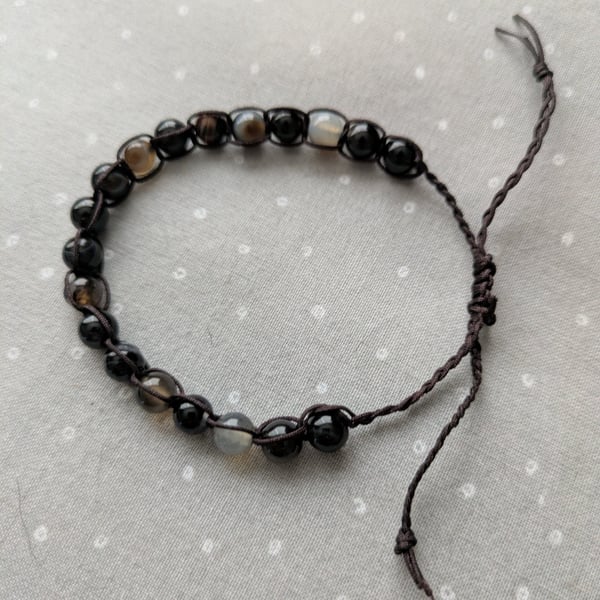 Black banded agate adjustable bracelet for grounding and calming