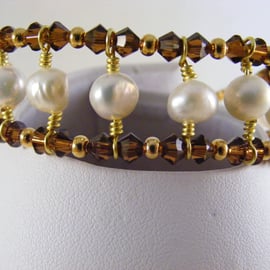 Freshwater Pearl and Smoked Topaz Crystal Bracelet