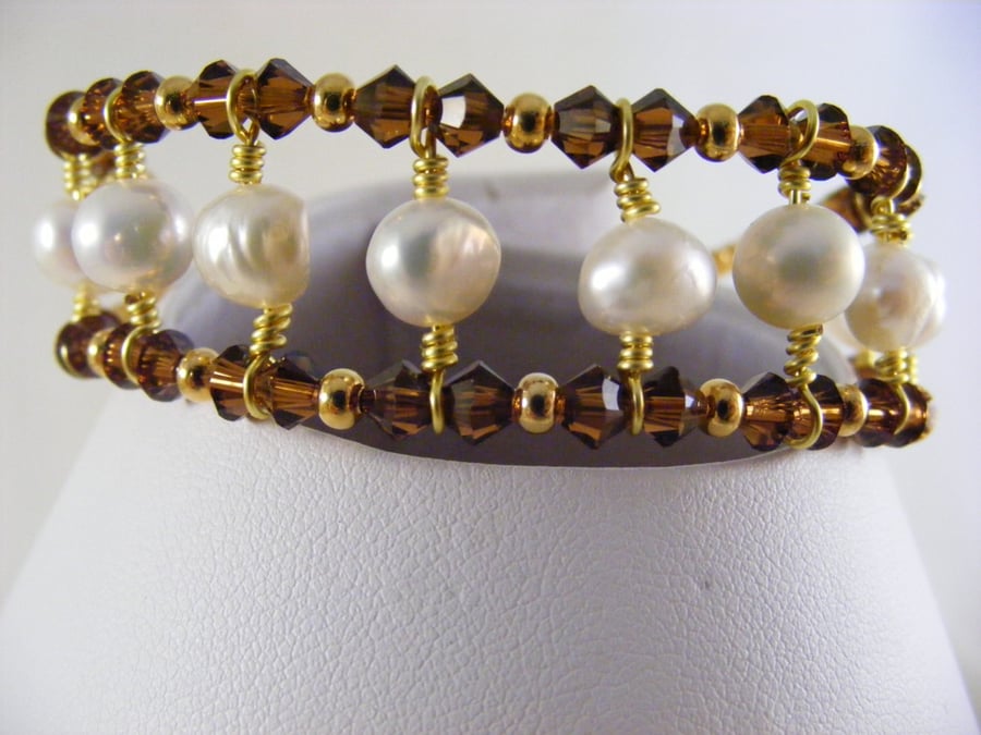 Freshwater Pearl and Smoked Topaz Crystal Bracelet