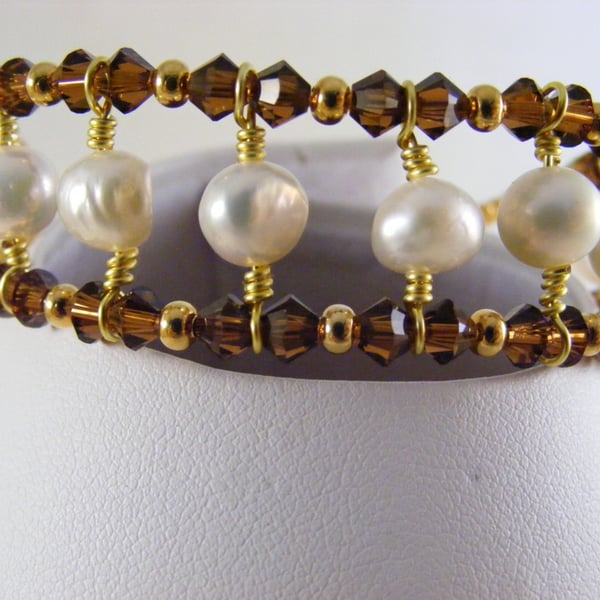 Freshwater Pearl and Smoked Topaz Crystal Bracelet