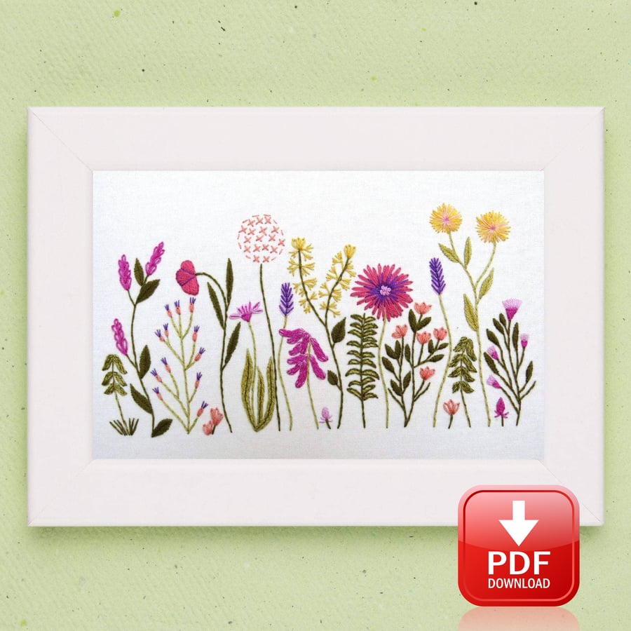 Meadow Flowers Hand Embroidery PDF Pattern