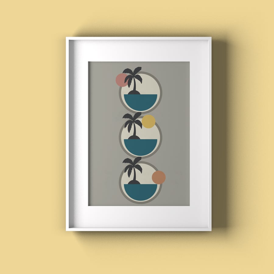 Caribbean palm tree art print, holiday vibes poster for kitchen, beach art print