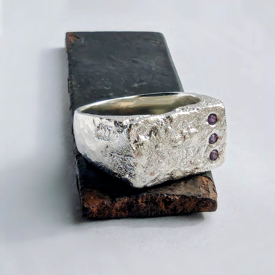 Recycled Sterling Silver Amethyst Signet Style Ring