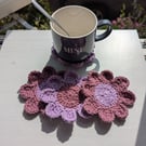 Crochet Coasters -  Plum & Lilac RetroFlowers 