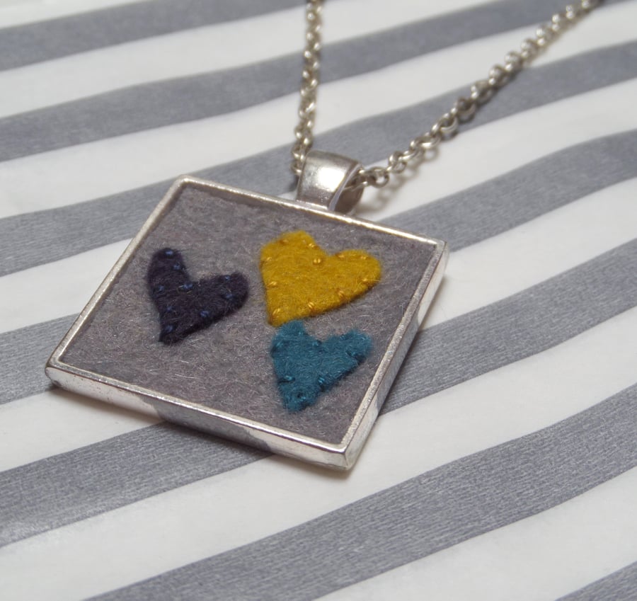 Square 'With Love' Hand Stitched Pendant 