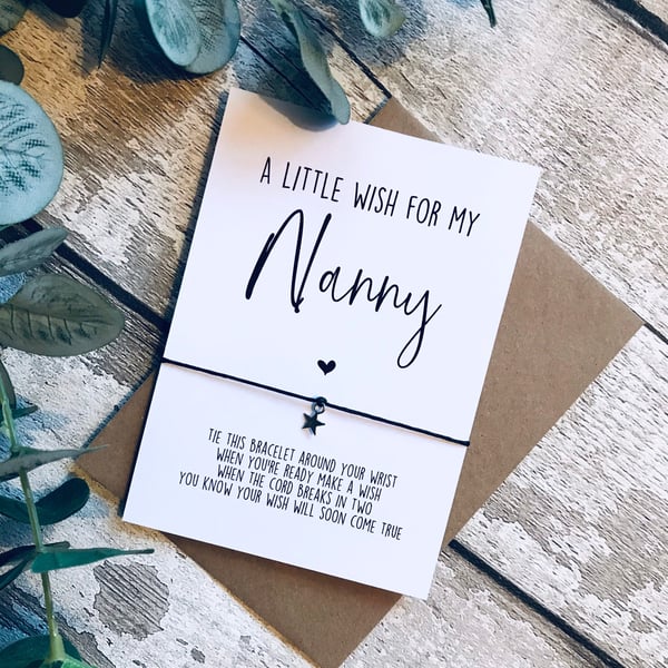 Personalised wish bracelet gift for mum, nanny, grandma, granny 