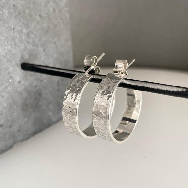 Sterling Silver Hoop earrings 5mm Wide Hammered-Sparkly Size 20mm Handmade