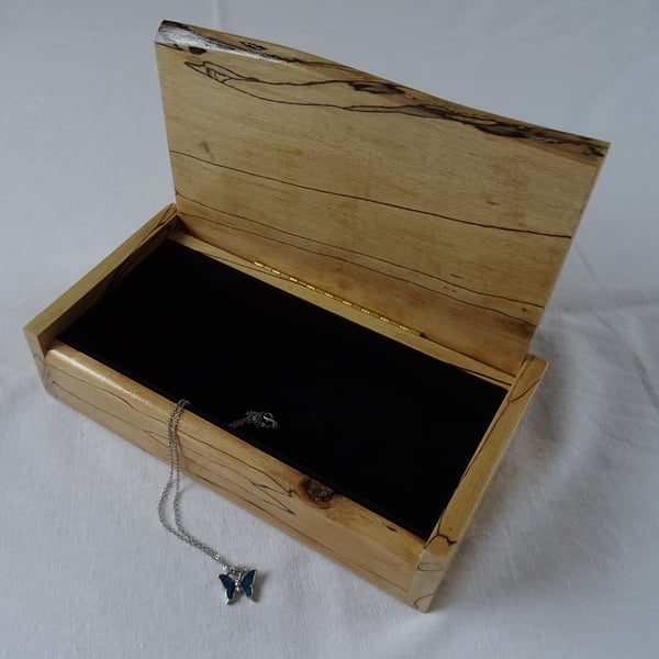 Spalted beech jewellery box with black felt lined interior (box 5 of 6)