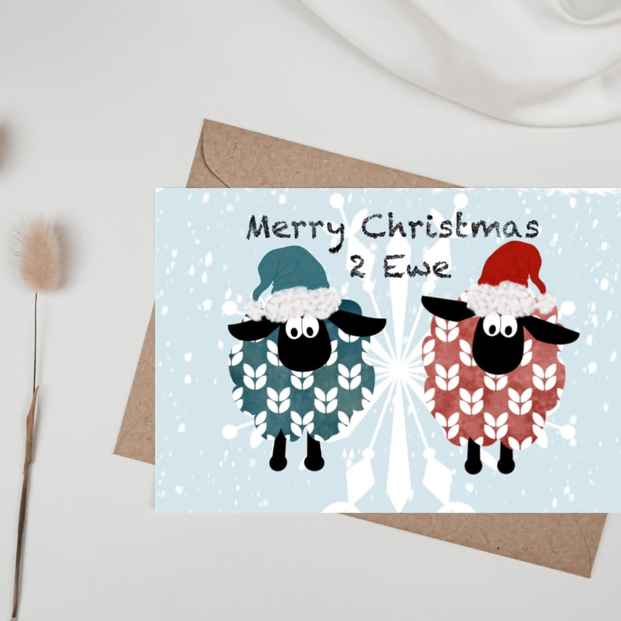 Greetings Card Merry Christmas 2 Ewe Sheep