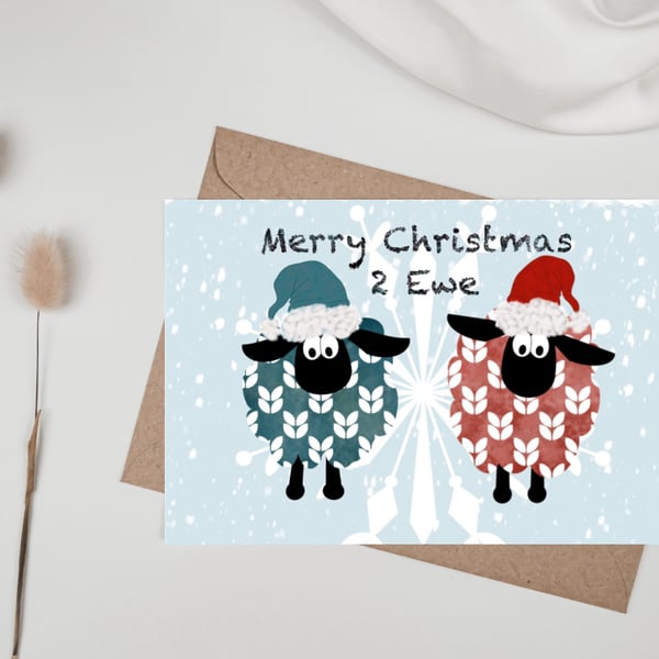 Greetings Card Merry Christmas 2 Ewe Sheep
