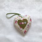Fabric heart, decoration, floral, gift for grandma, teachers gift, pink, green