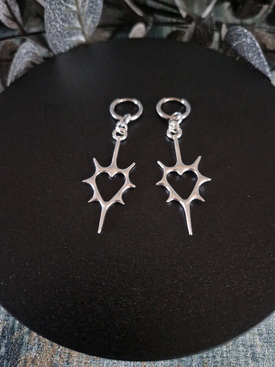Gothic Spiked Heart Stainless Steel Hoop Earrings