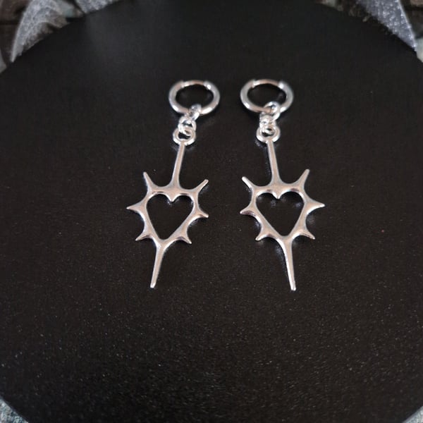 Gothic Spiked Heart Stainless Steel Hoop Earrings