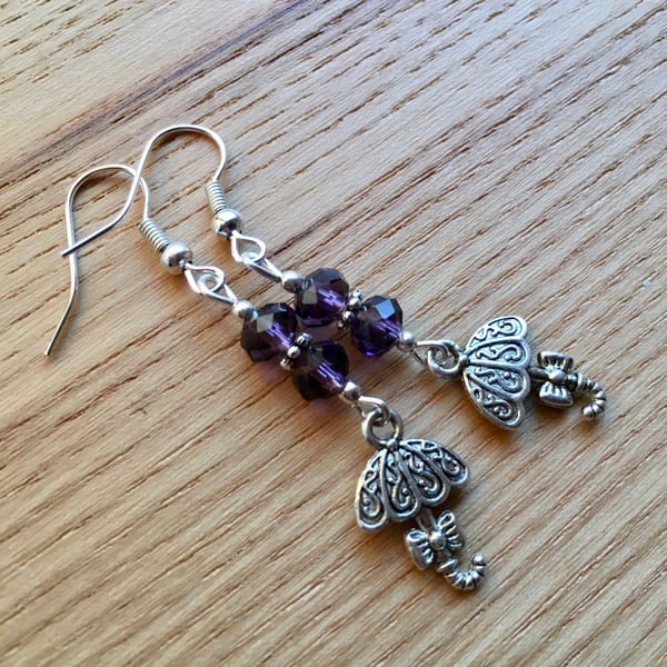 Purple Umbrella Charm Earrings, Gift for Sister or Mum