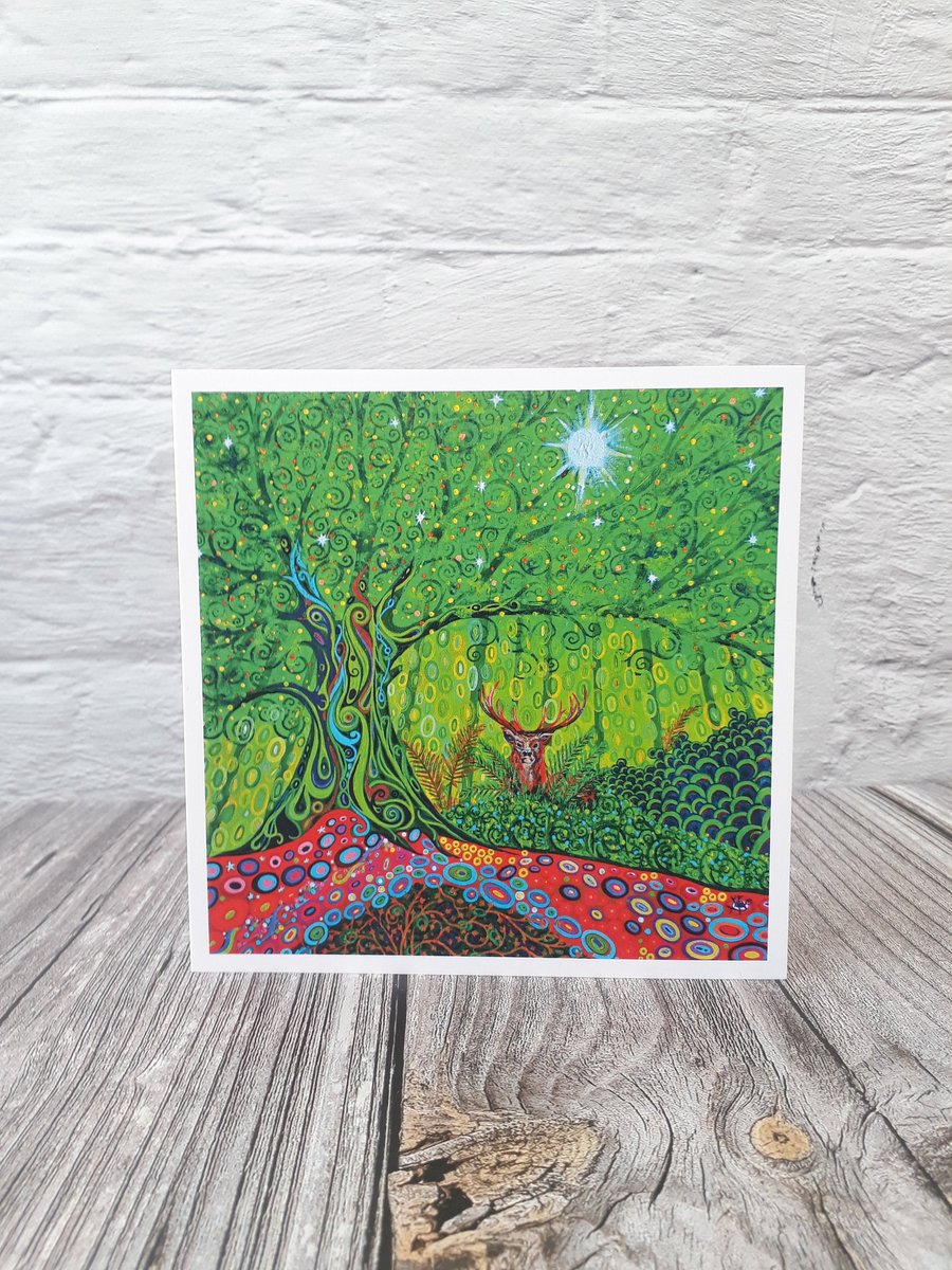 Colourful Stag & Tree of Life Greetings Card, for Any Occasion