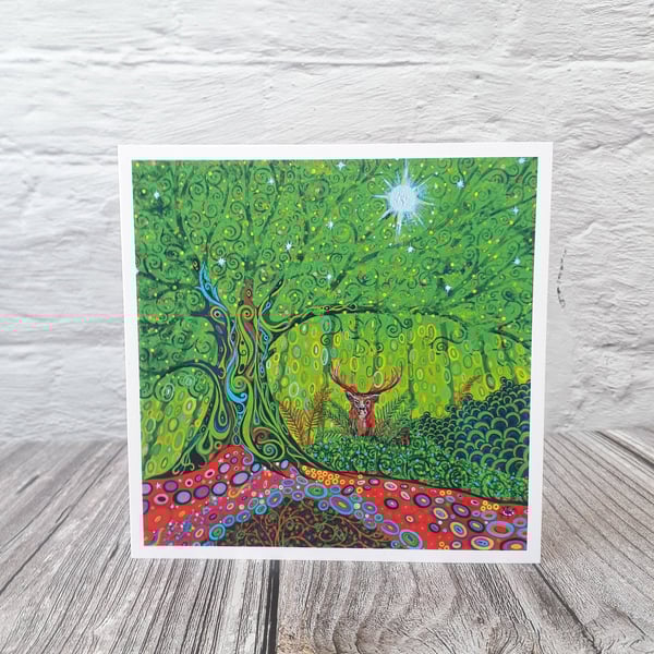 Colourful Stag & Tree of Life Greetings Card, for Any Occasion