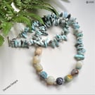 Designer Larimar & Amazonite Sterling Silver Necklace 