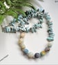 Designer Larimar & Amazonite Sterling Silver Necklace 