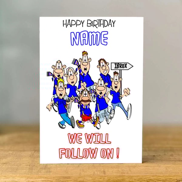 Personalised Rangers Football Birthday Card, A5 size, Fan, Bestie, Dad, Mum, Son