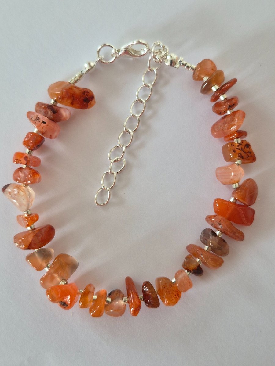 Carnelian Natural Stone Chip Handmade Bracelet - Handmade Jewellery 
