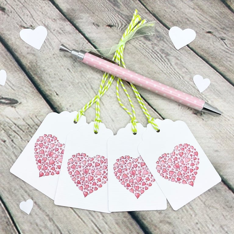 Love Hearts Gift Tags - set of 4 tags - Anniversary - Valentines Gift Tags 