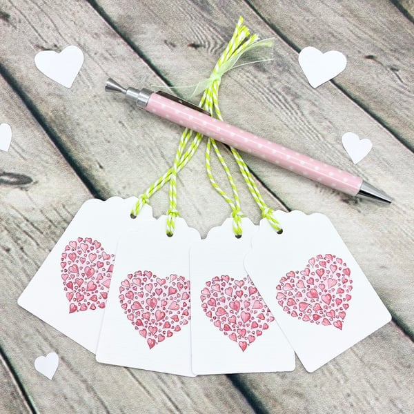 Love Hearts Gift Tags - set of 4 tags