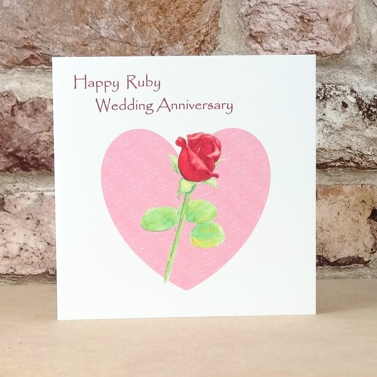 Ruby Wedding Anniversary Card Rosebud