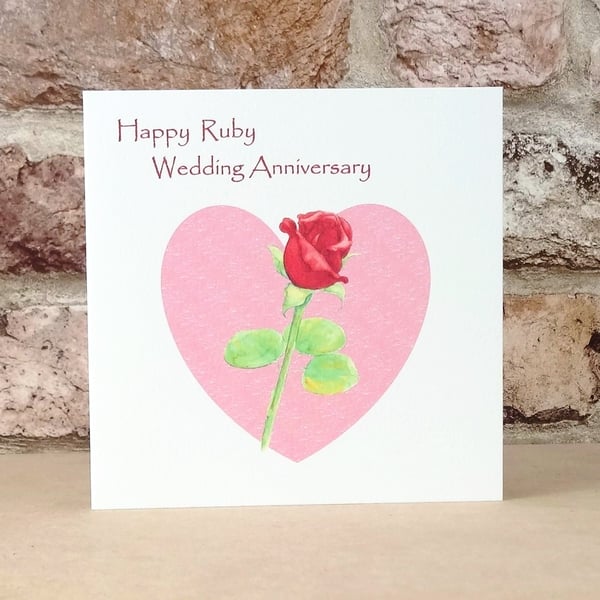 Ruby Wedding Anniversary Card Rosebud