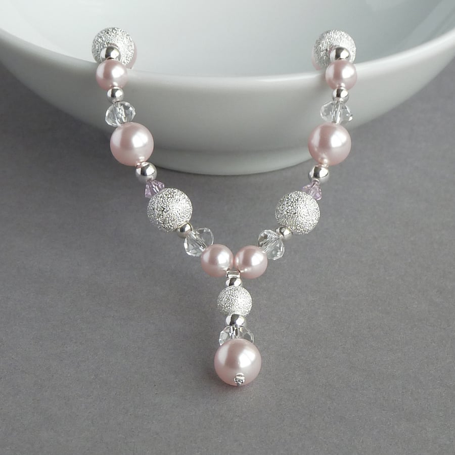 Blush Pink Stardust Y Necklace Pale Pink Drop Necklace Bridesmaid  Jewellery