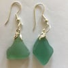 Pale green sea glass drop earrings for pierced ears