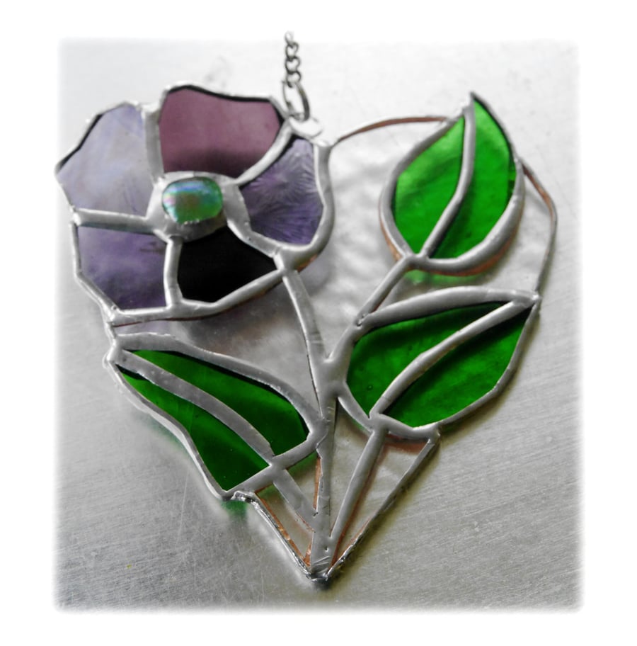 Pansy Heart Suncatcher Stained Glass Flower 016
