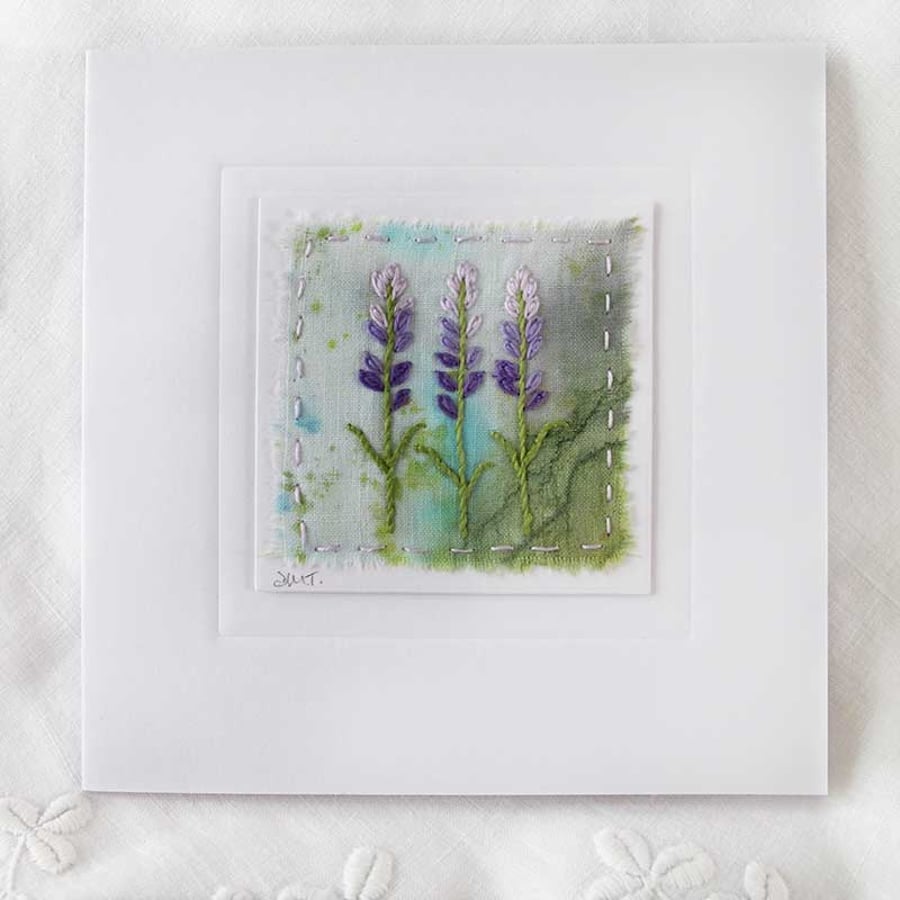 HAND EMBROIDERED GREETINGS CARD LAVENDER