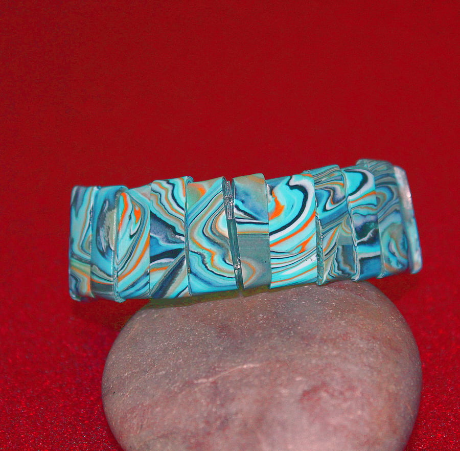 Marbled Turquoise Handmade Tiles Cuff Bracelet